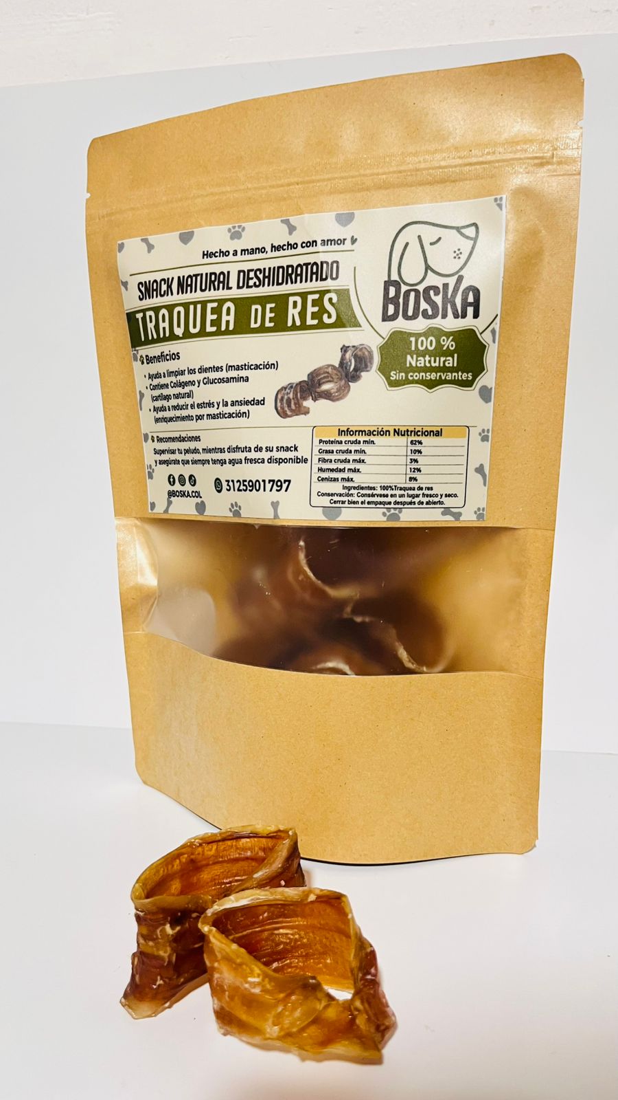 Rings de cartílago (parte superior de la tráquea de res) deshidratados (100% Natural) – Snack para perros
