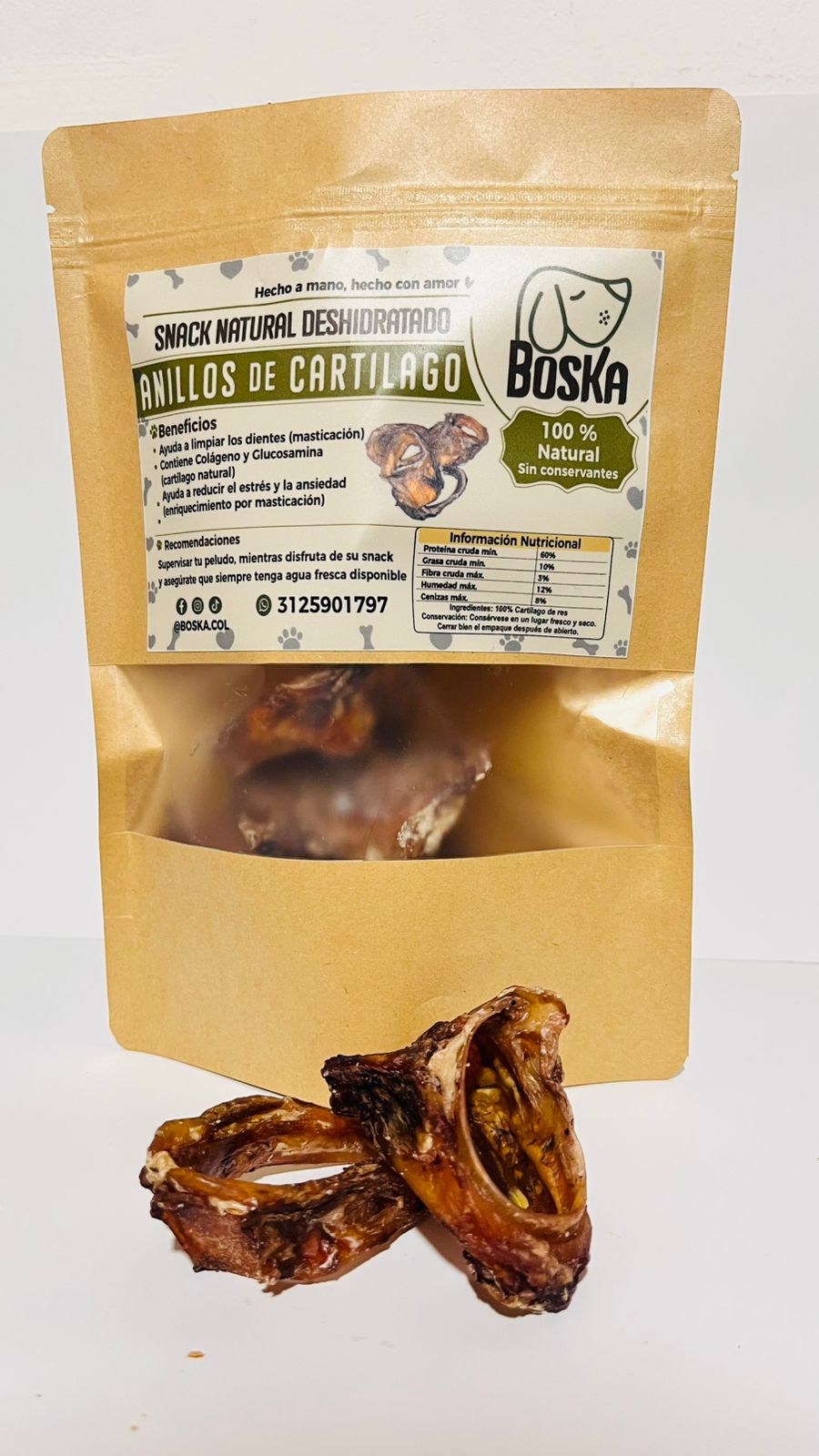 Rings de cartílago (parte superior de la tráquea de res) deshidratados (100% Natural) – Snack para perros