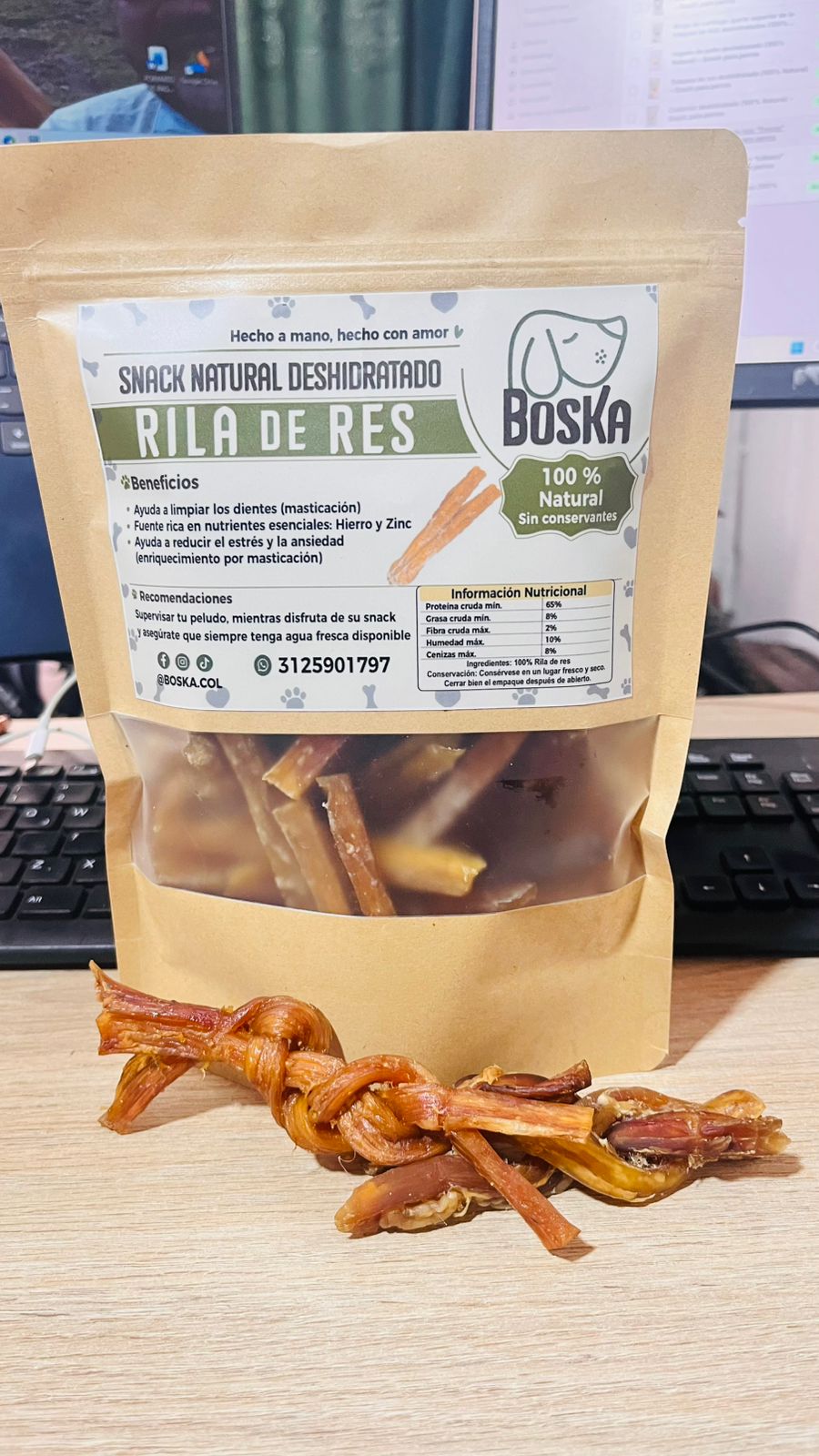 Rila de res deshidratada tipo “Trenza” (100% Natural) – Snack para perros