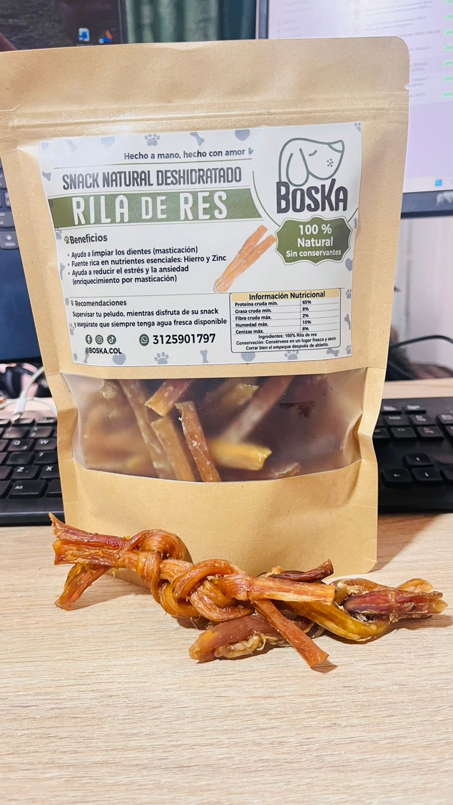 Rila de res deshidratada tipo “Trenza” (100% Natural) – Snack para perros